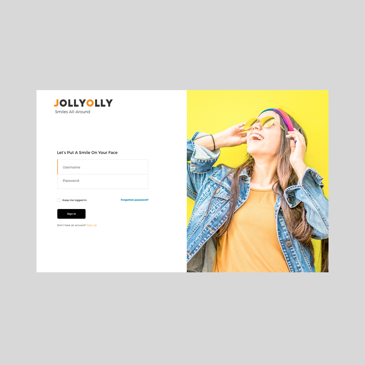 login page against a grey background