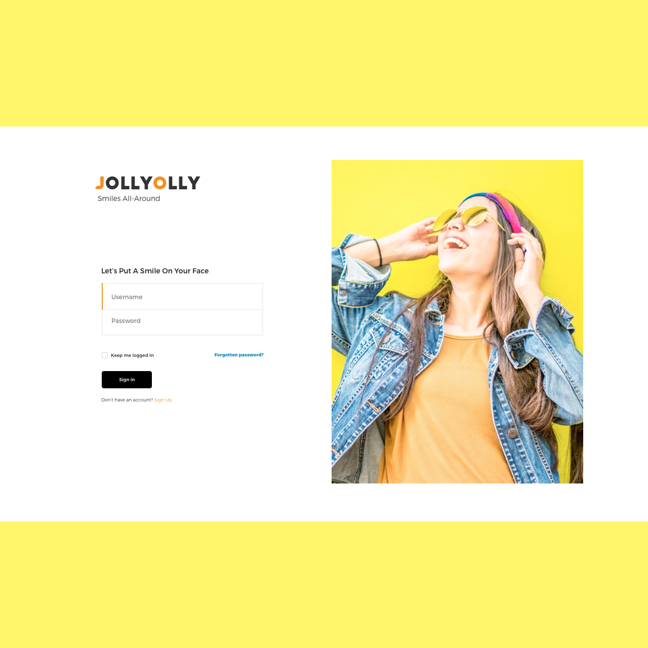 login page surrounded by yellow accent
