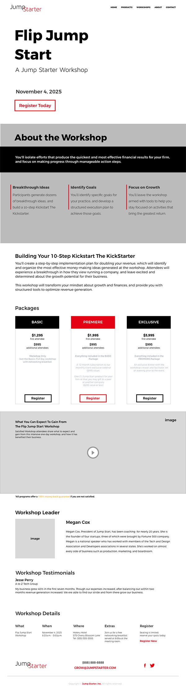 Second design for workshop landing page