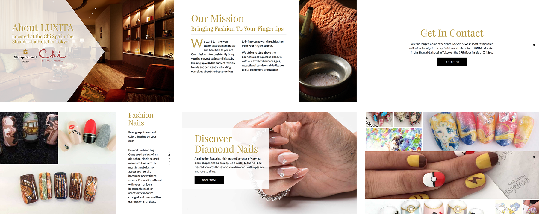 About and contact pages from the English LUXITA salon website